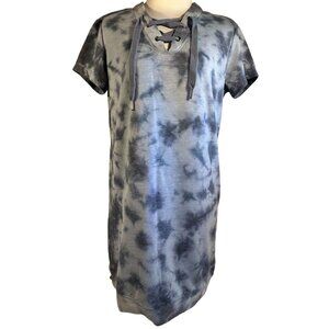 Ideology Womens Tie-Dye Tunic Top W/ Lace-Up Neckline Short Sleeves Relaxed Fit
